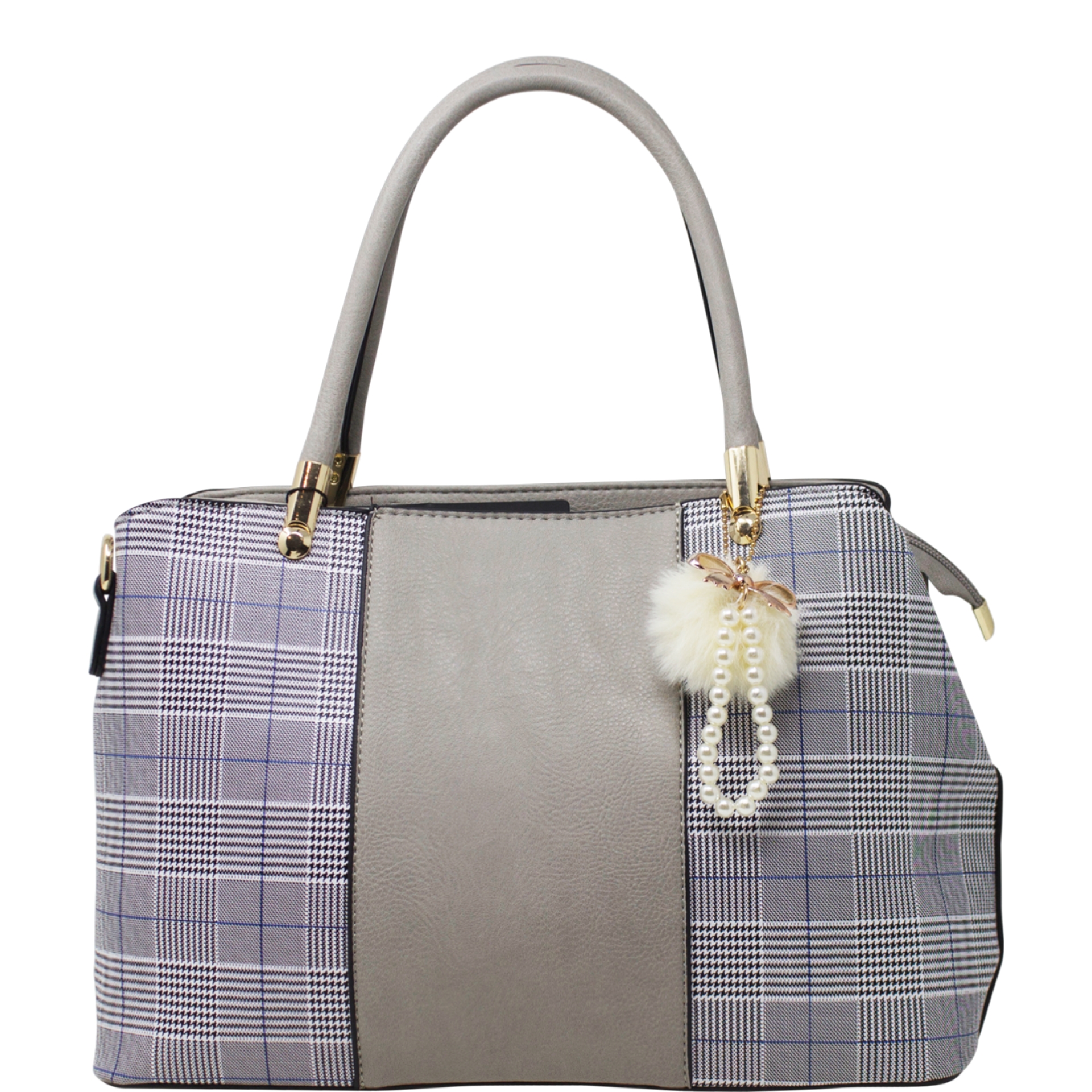 Grey Check Print Tote Handbag