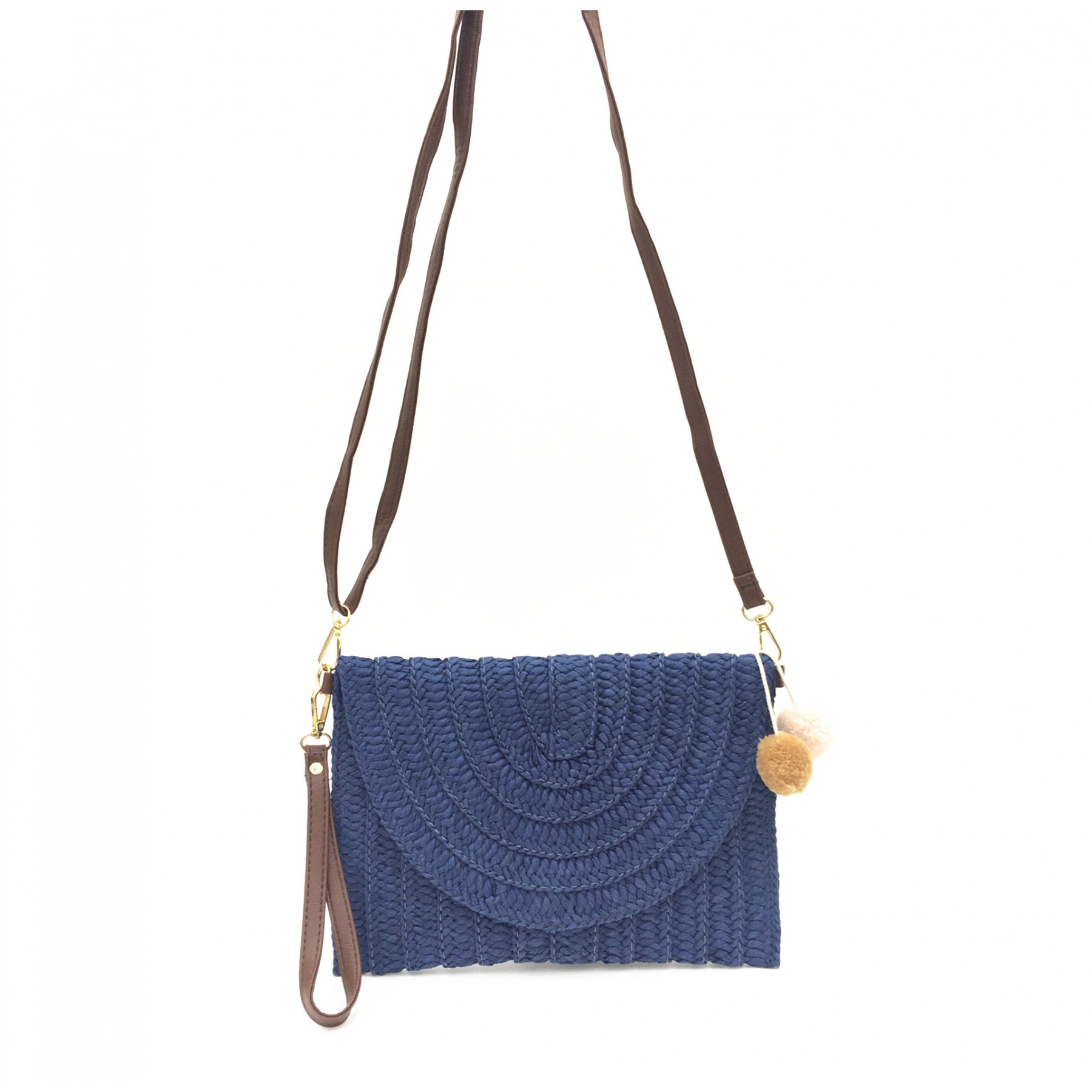 Beige Straw Clutch Bag with Pom Pom - Image 4