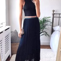 Navy Pleated Maxi Skirt