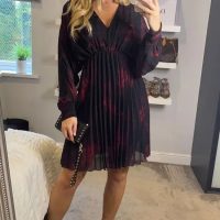 Red Tye Dye Pleated Mini Dress