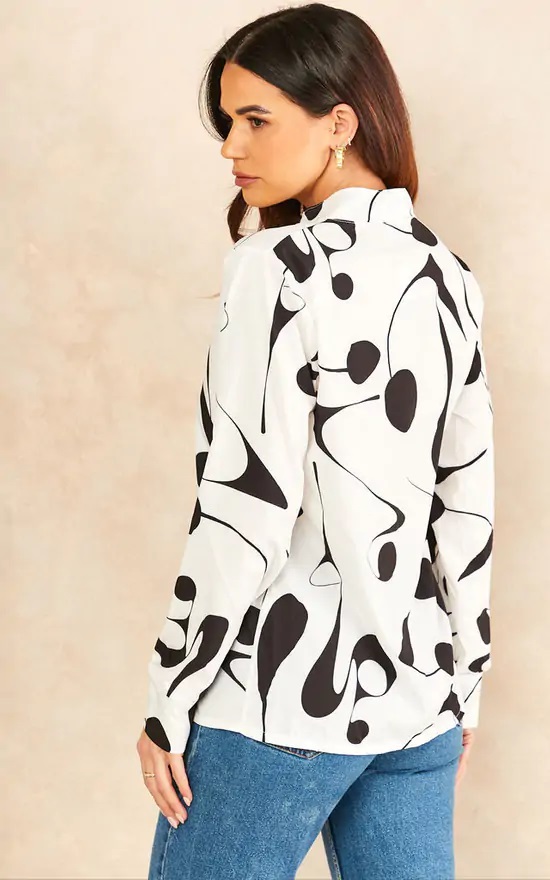 Swirl Print Blouse With High Neck Collar - Image 4