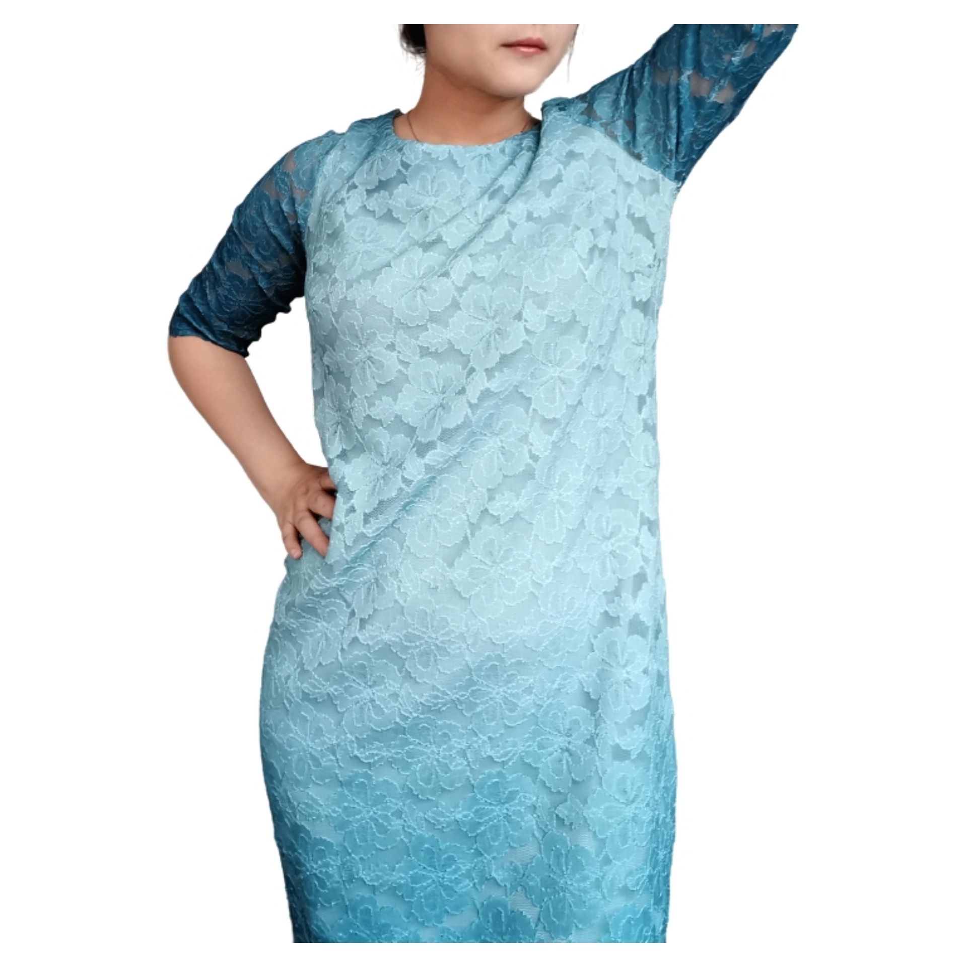 Teal Lace Faded Dress - Image 4