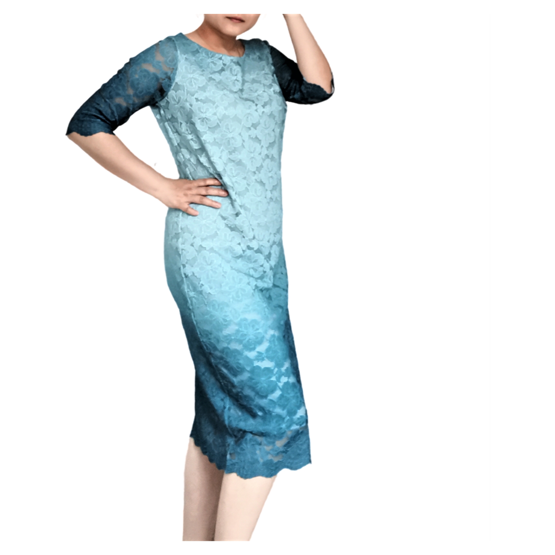 Teal Lace Faded Dress - Image 3