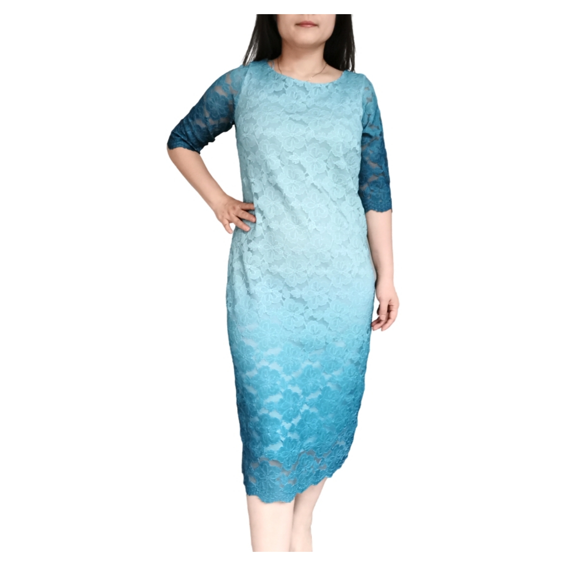 Teal Lace Faded Dress - Image 2