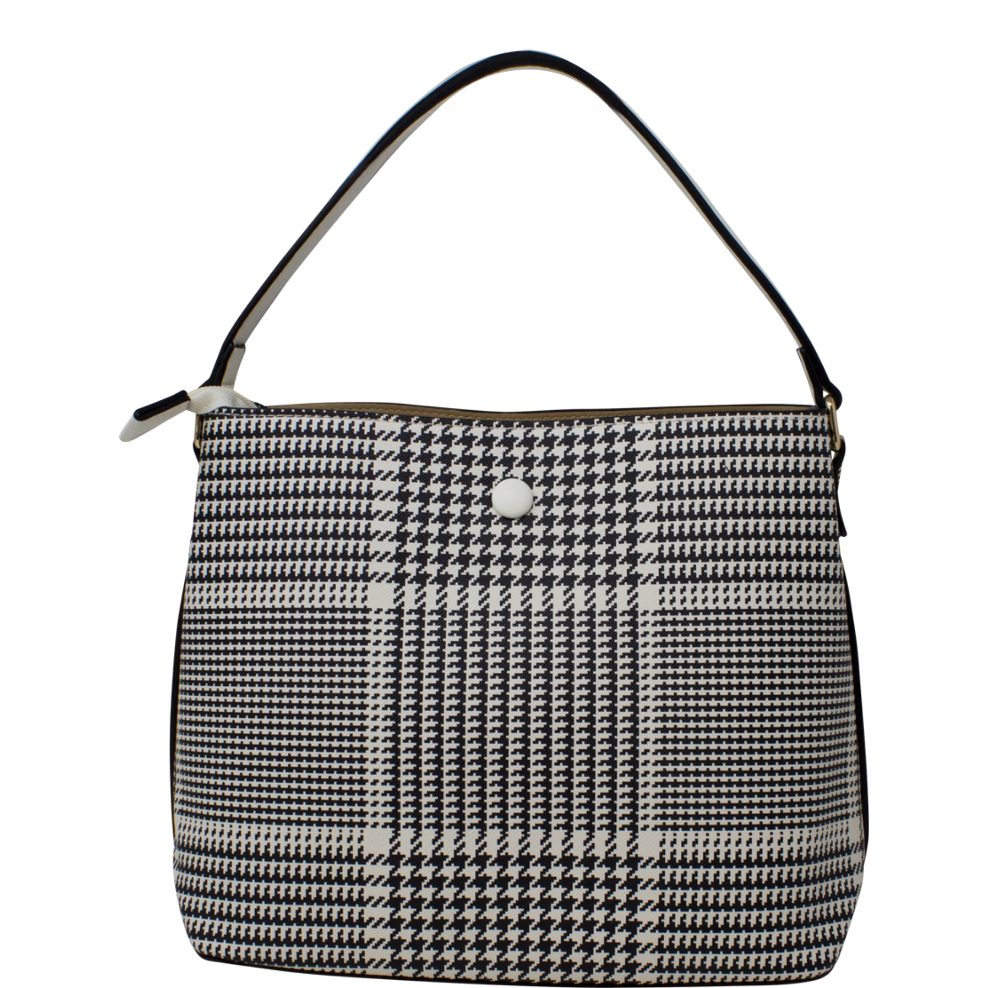 White Dogtooth Pattern Chain Lock Handbag - Image 3