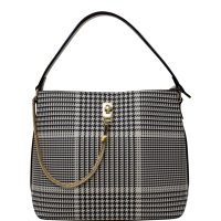 White Dogtooth Pattern Chain Lock Handbag