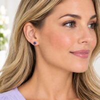 925 Silver Amethyst CZ Stud Earrings 6mm