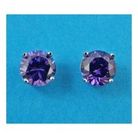 925 Silver Amethyst CZ Stud Earrings