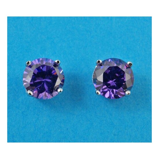 925 Silver Amethyst CZ Stud Earrings