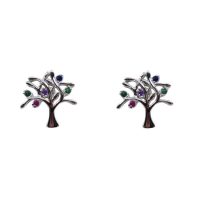 925 Silver Multi Coloured CZ Tree of Life Stud Earrings