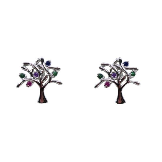 925 Silver Multi Coloured CZ Tree of Life Stud Earrings