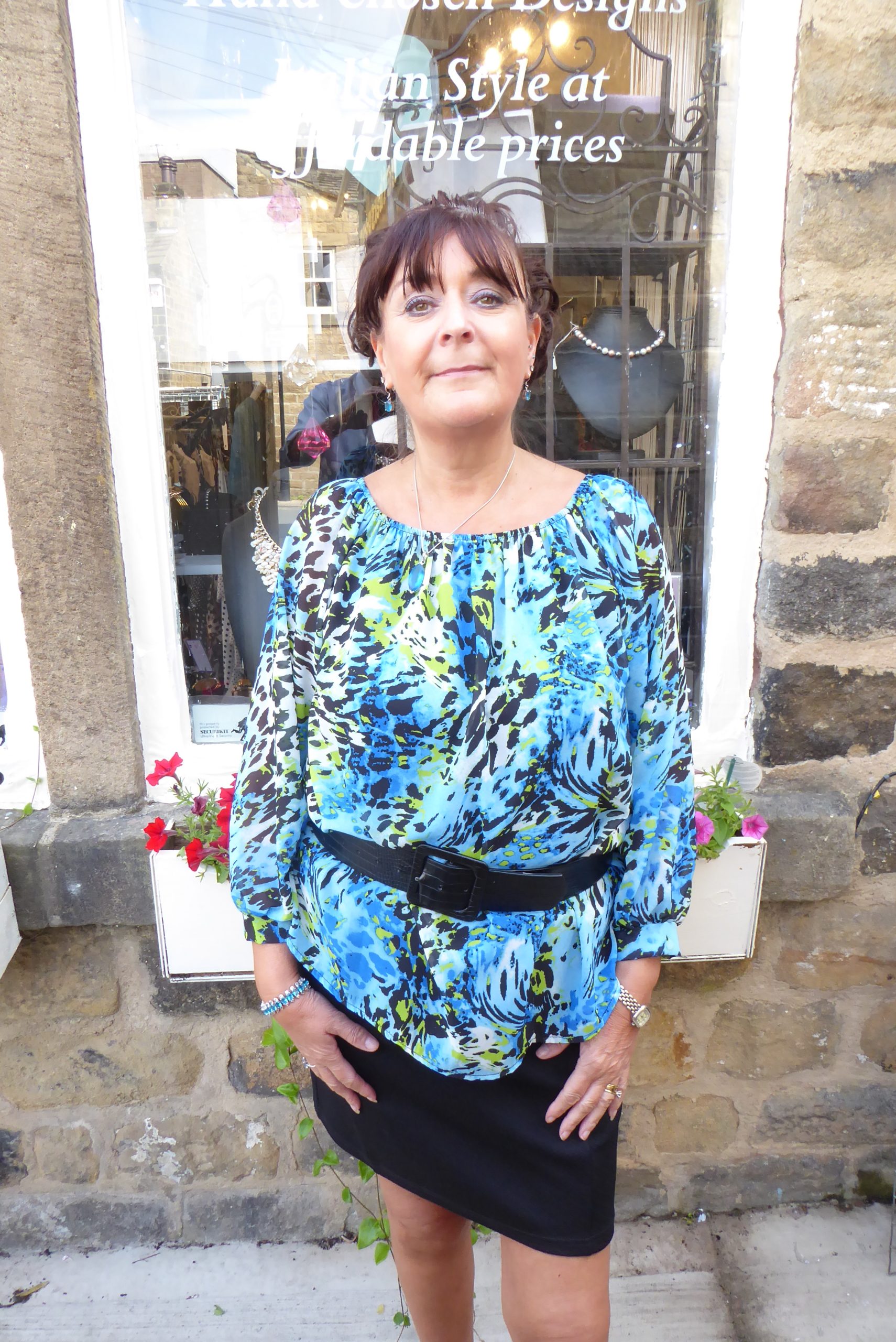 Aqua Blue Animal Bardot Chiffon Top