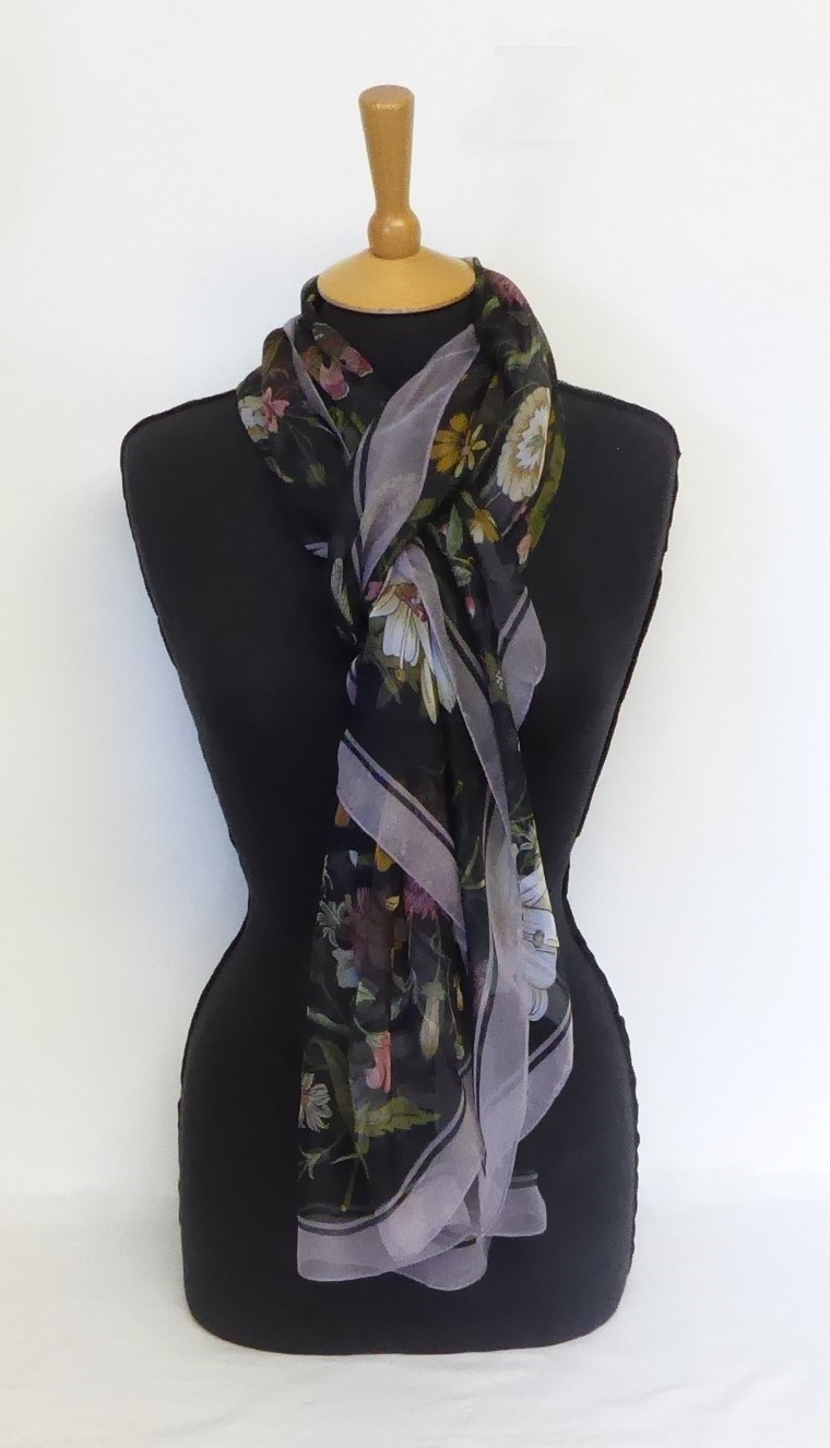 Black Floral and Butterfly Sarong or Scarf - Image 2