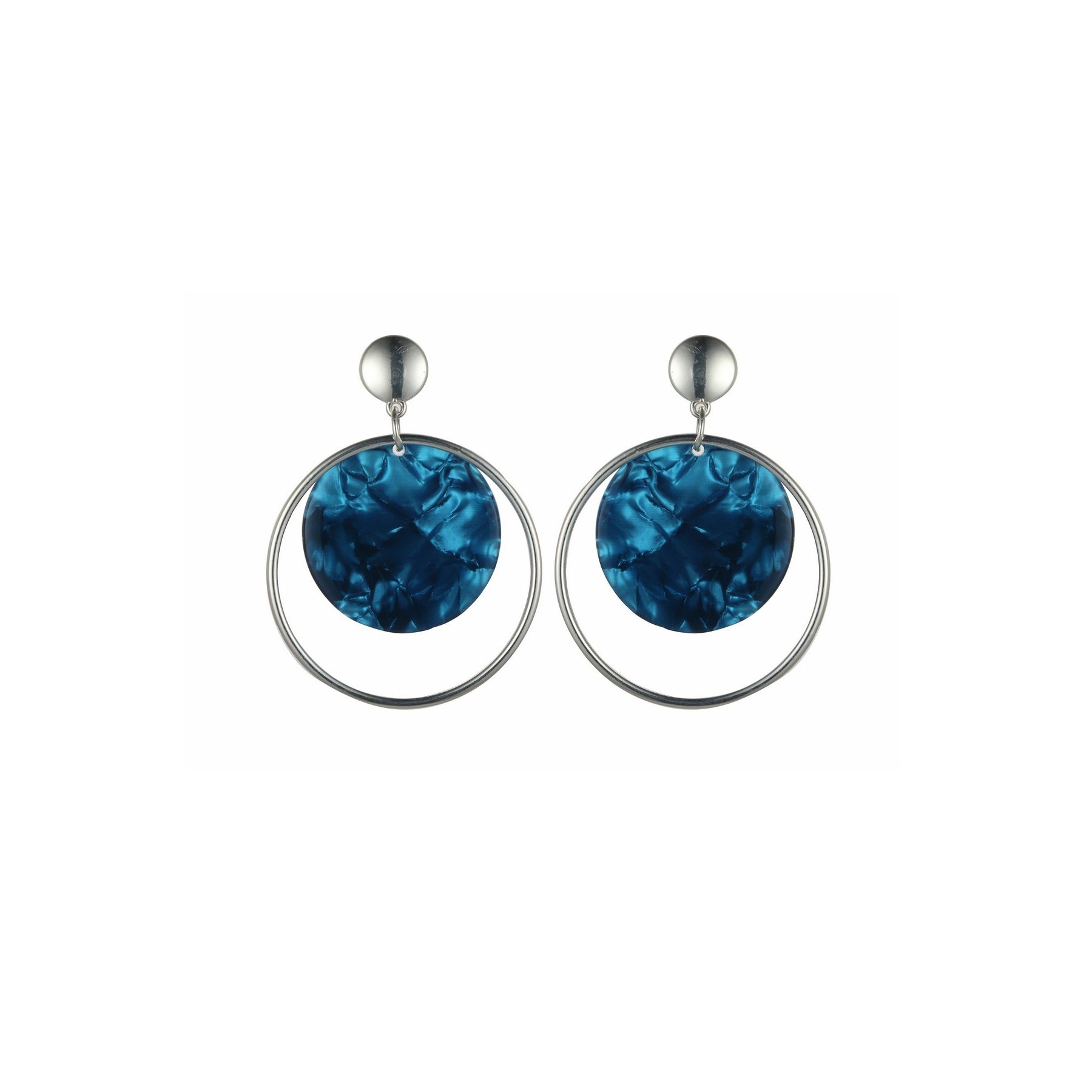 Blue Marbled Circle Earrings