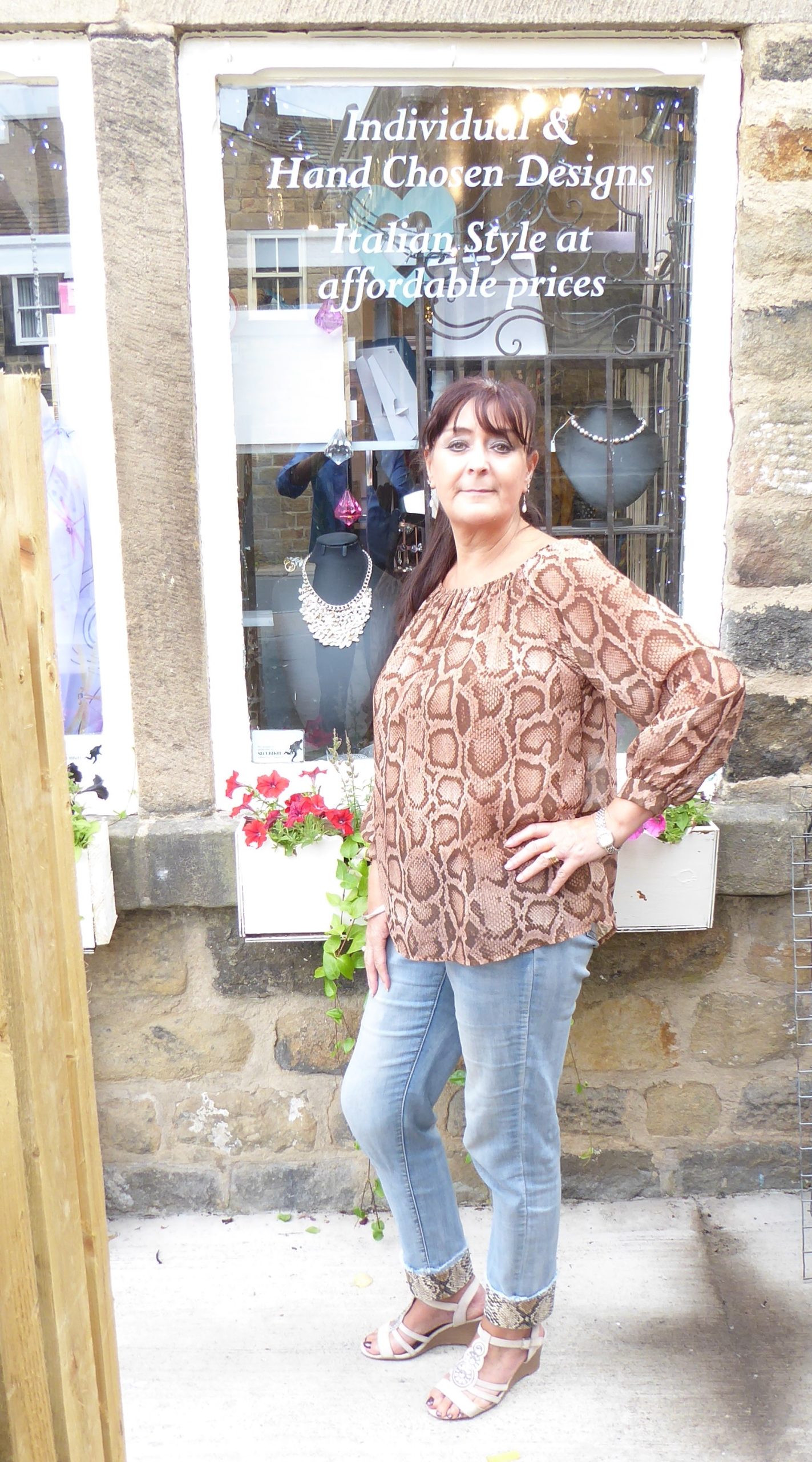 Brown Reptile Print Bardot Chiffon Top - Image 3