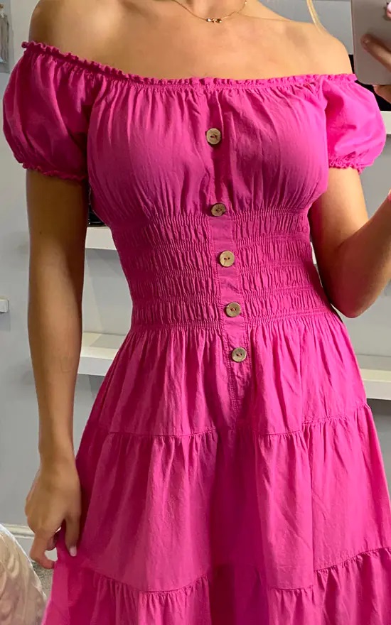 Fuschia Bardot Midi Dress - Image 3