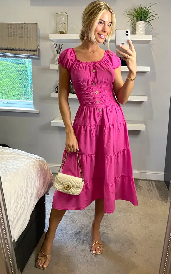 Fuschia Bardot Midi Dress