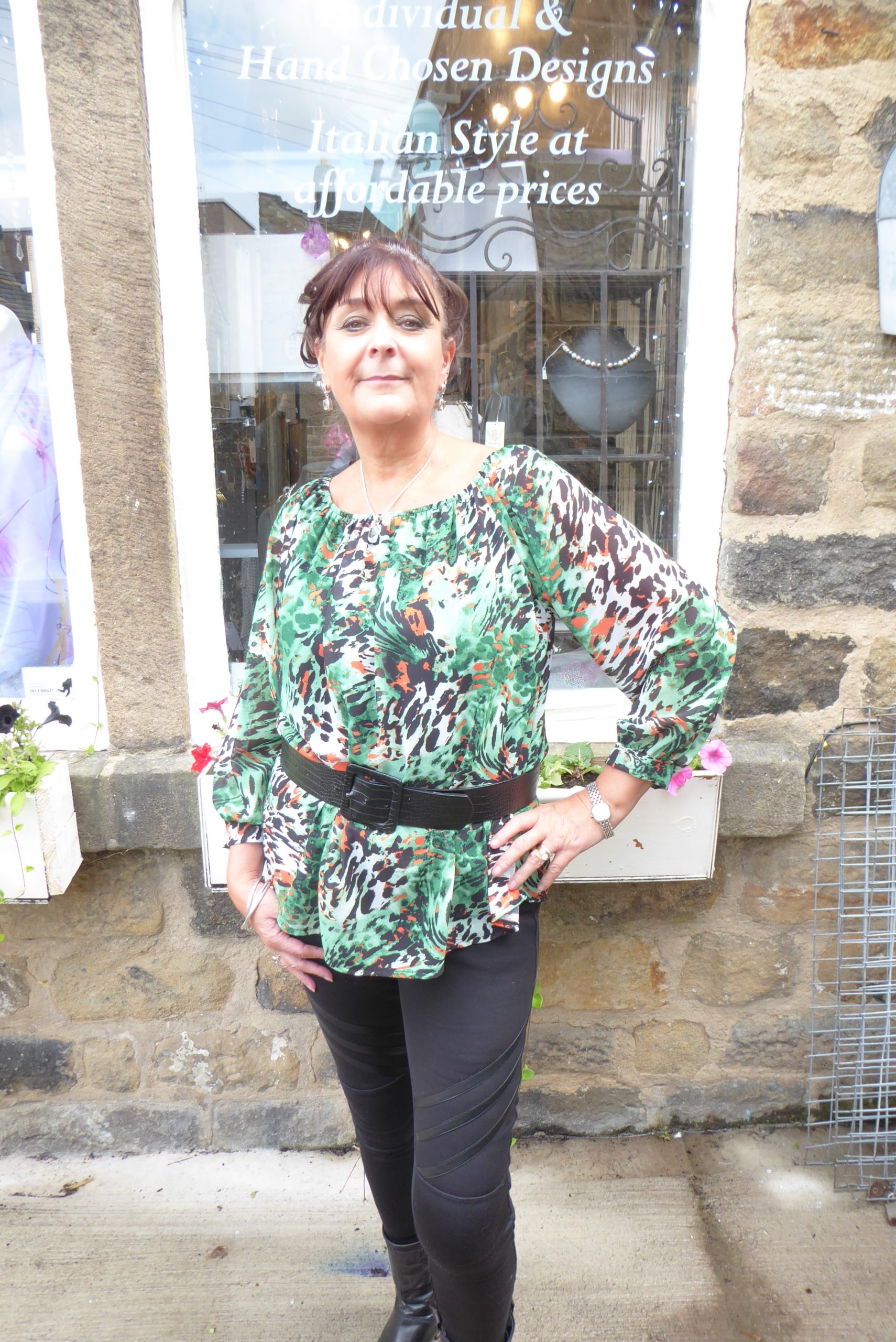 Jade Green Animal Bardot Chiffon Top - Image 2