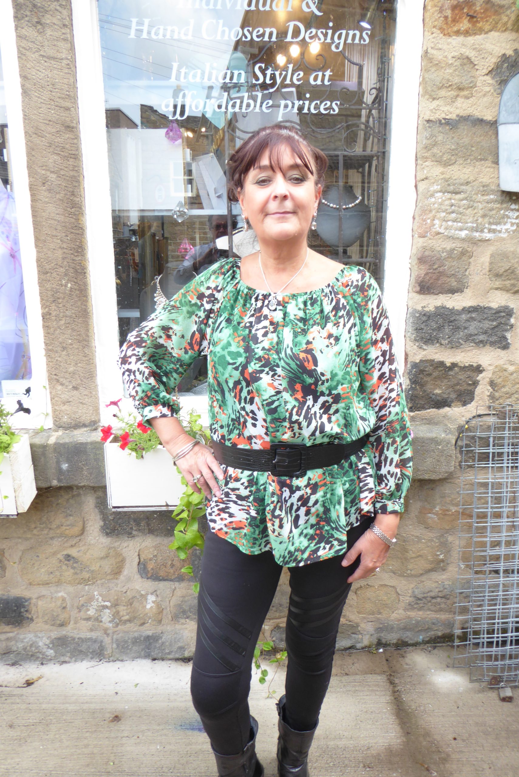 Jade Green Animal Bardot Chiffon Top - Image 3