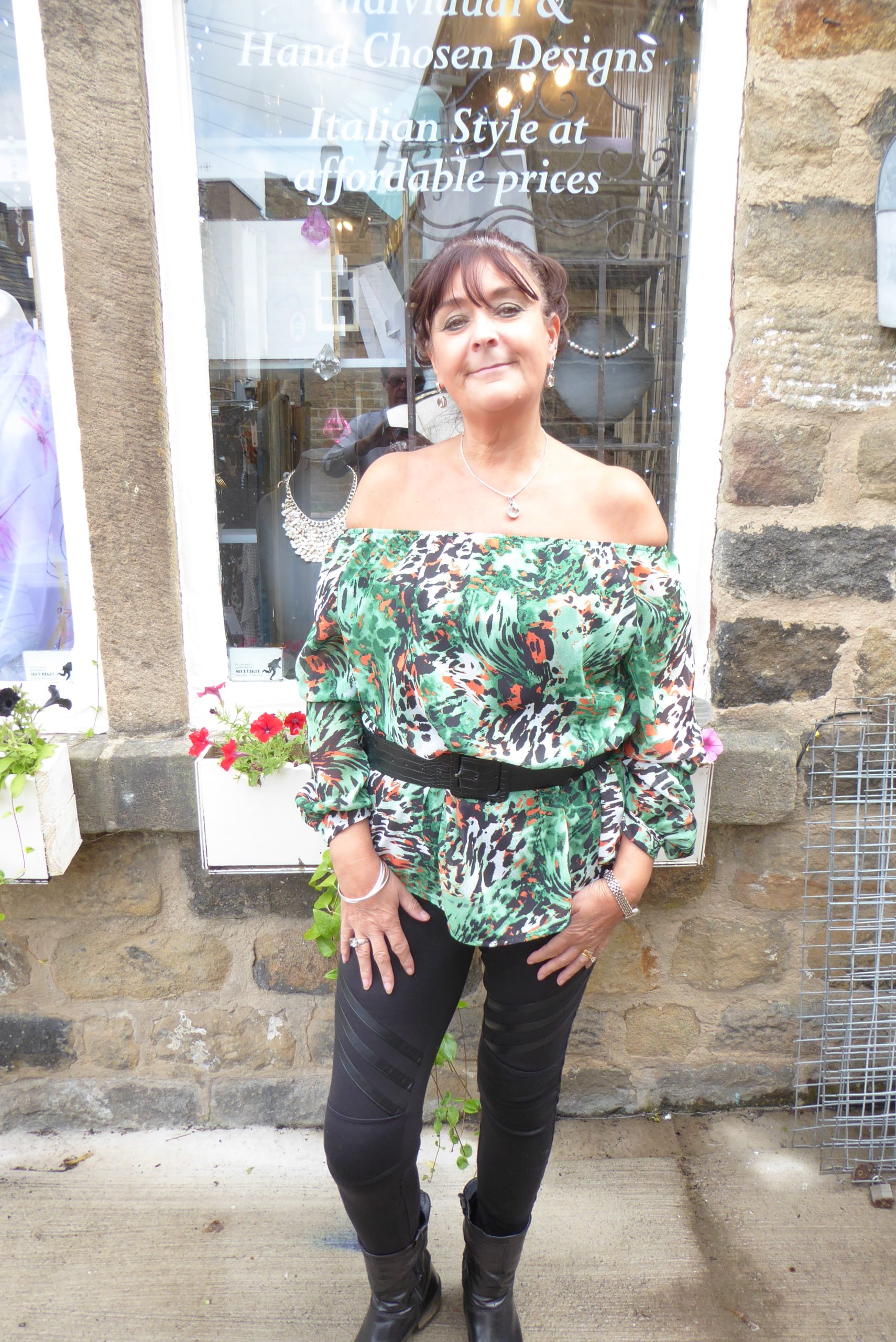 Jade Green Animal Bardot Chiffon Top - Image 4
