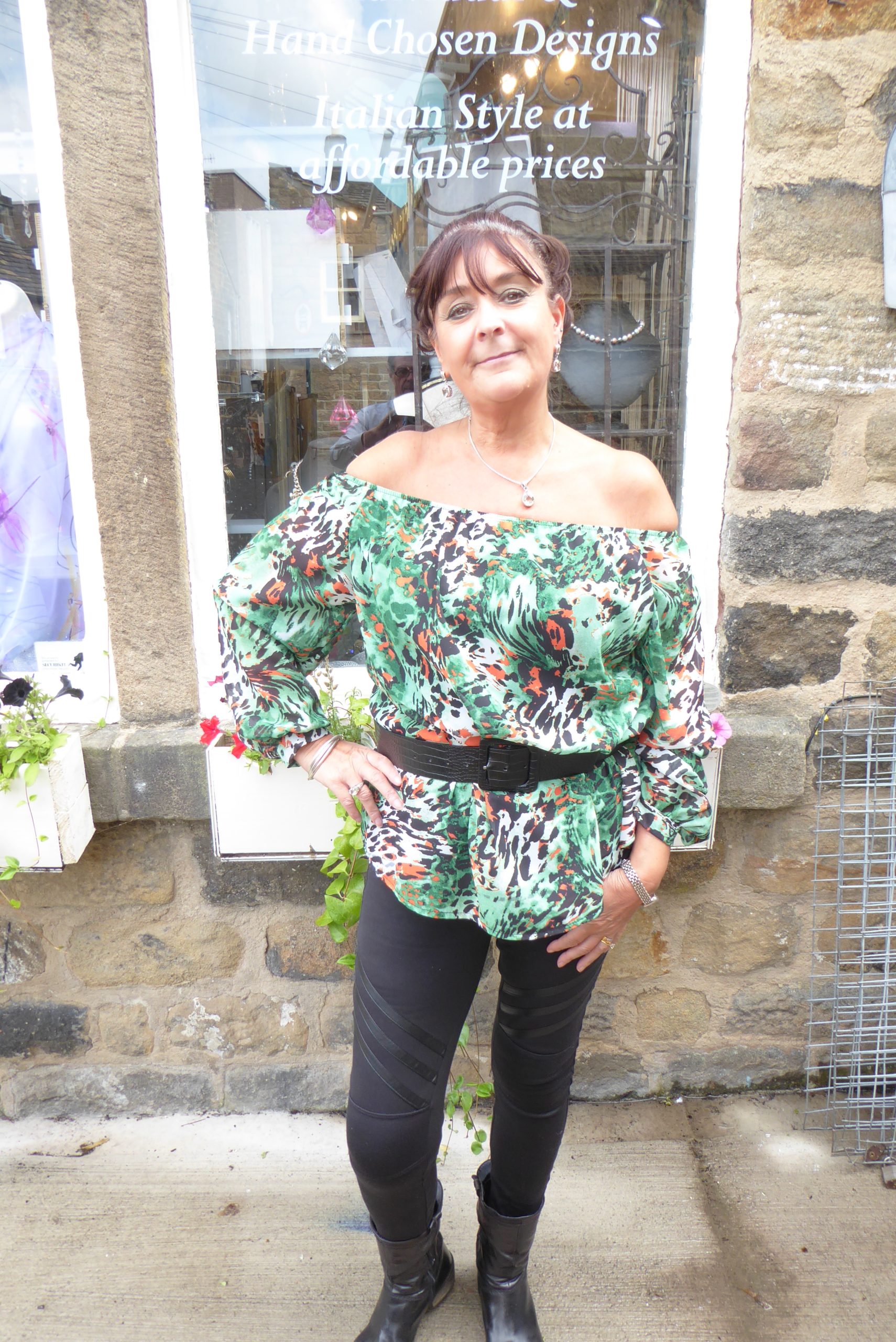 Jade Green Animal Bardot Chiffon Top - Image 5