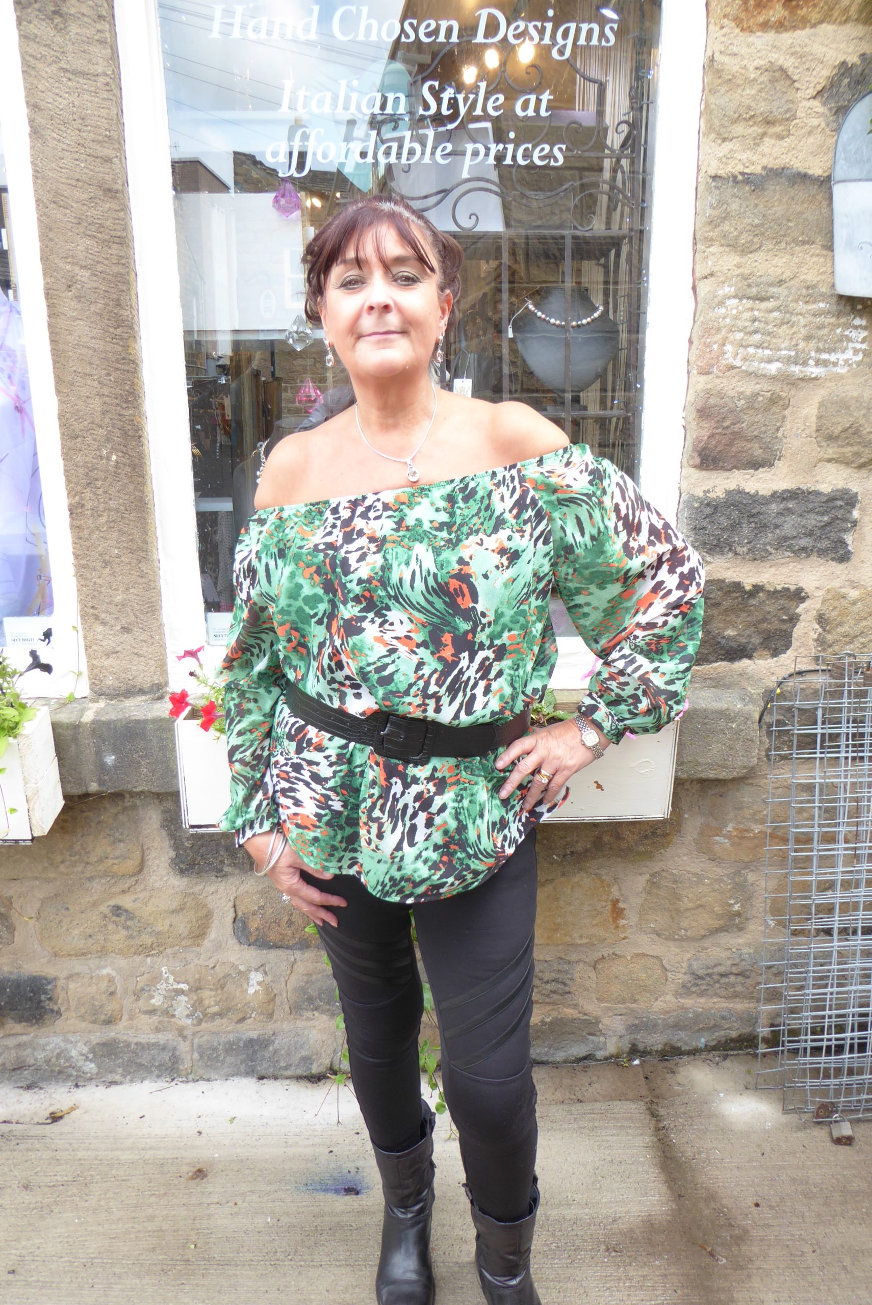 Jade Green Animal Bardot Chiffon Top - Image 6