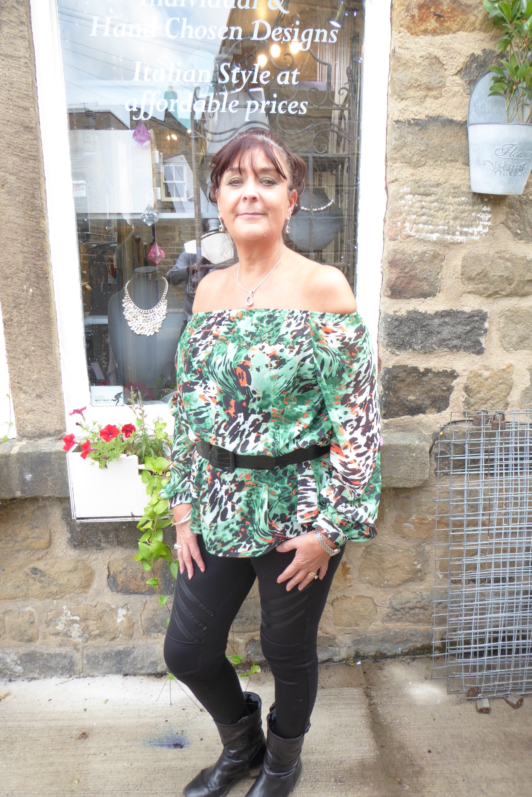 Jade Green Animal Bardot Chiffon Top - Image 7