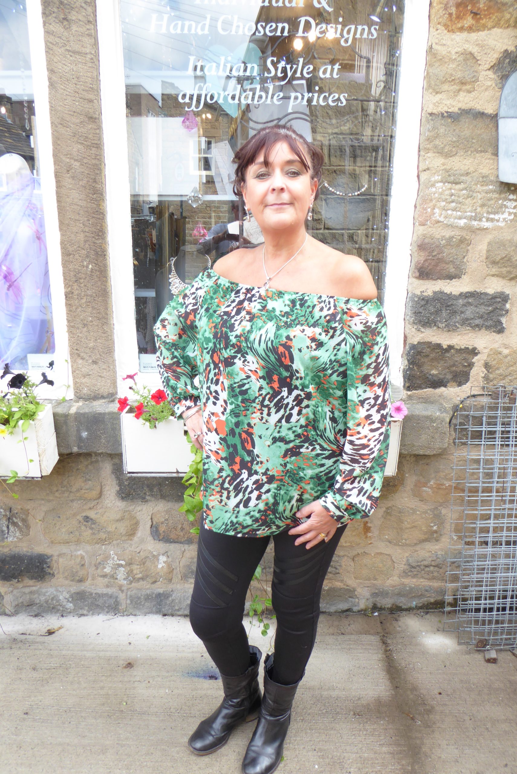 Jade Green Animal Bardot Chiffon Top - Image 8