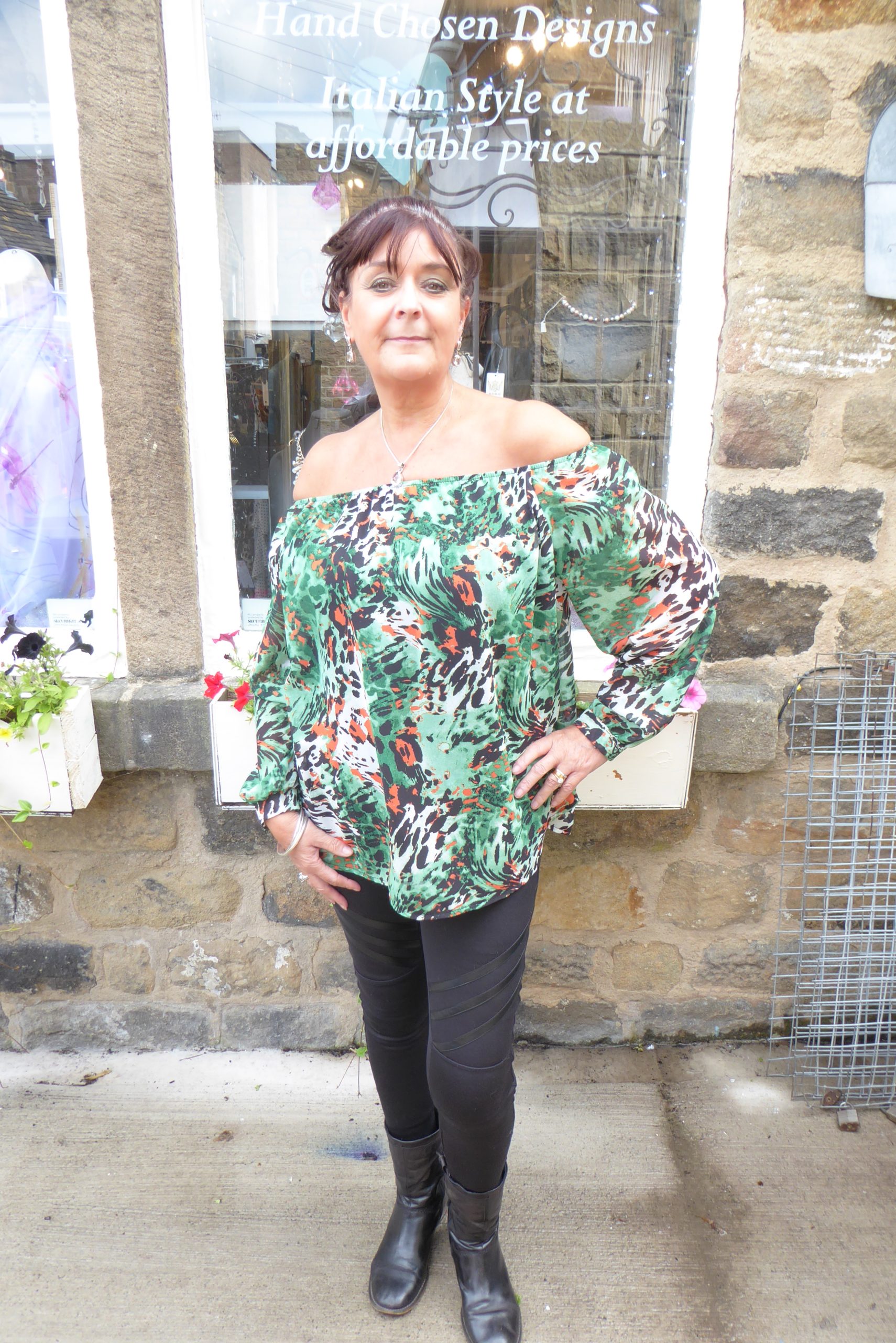 Jade Green Animal Bardot Chiffon Top - Image 9