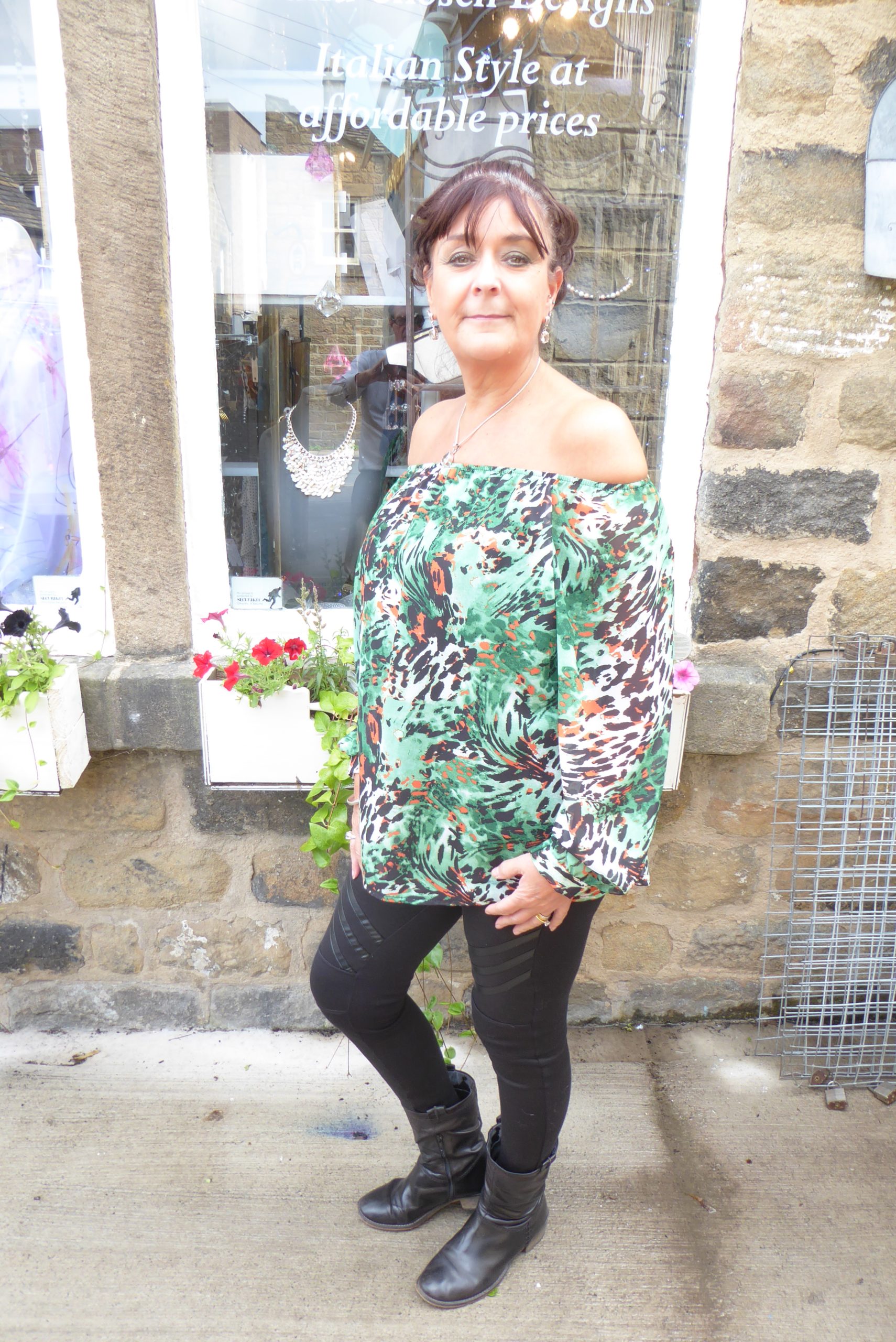 Jade Green Animal Bardot Chiffon Top - Image 10