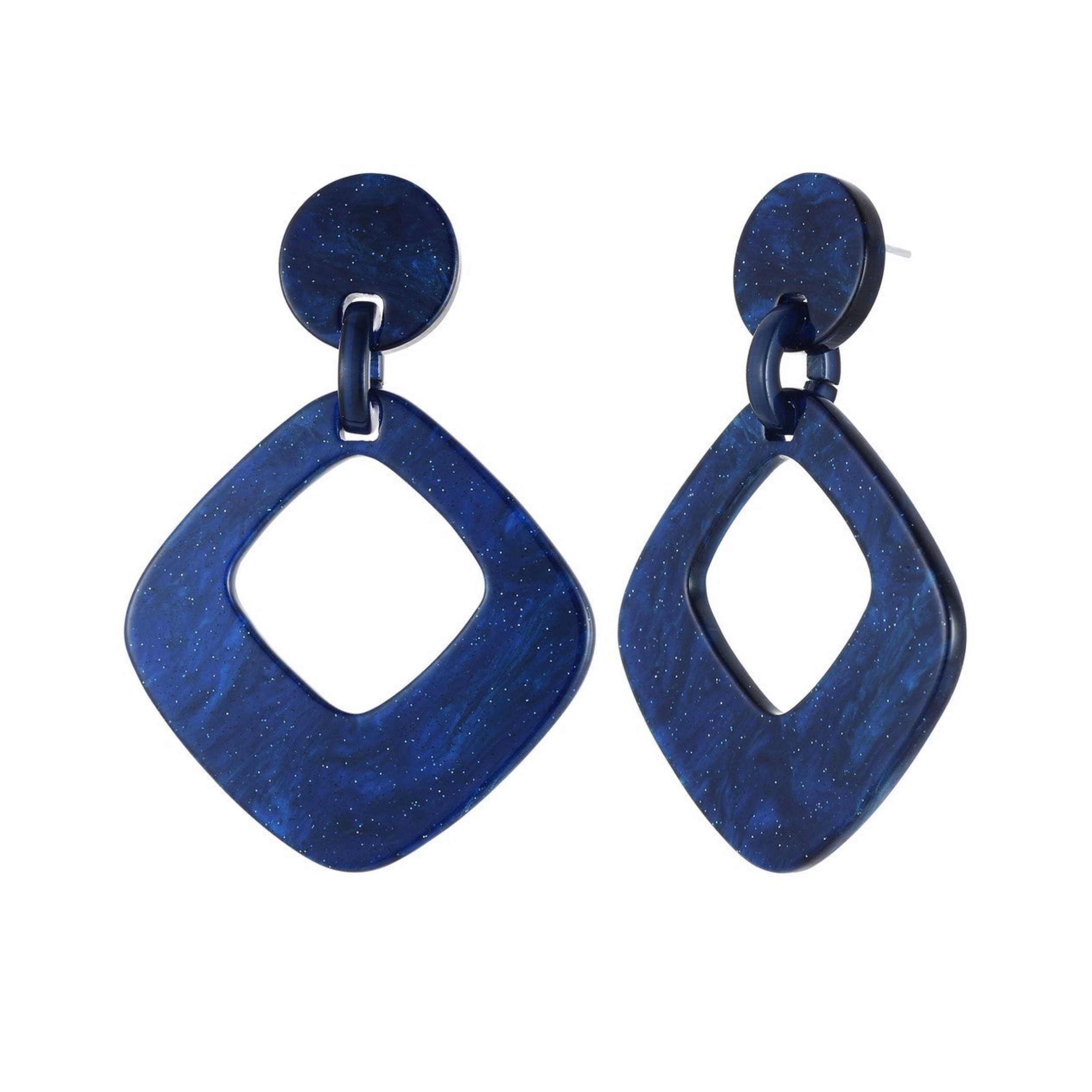 Navy Rhombus Drop Shape Earrings