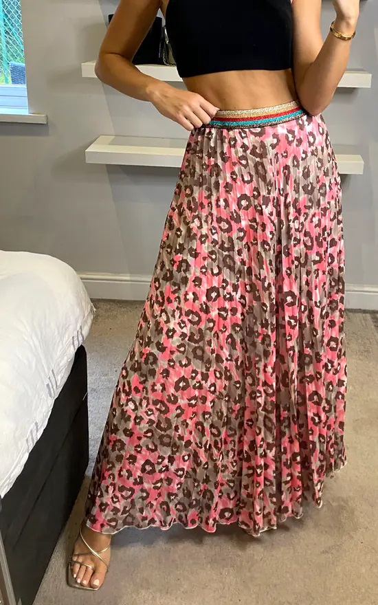 Pink and Taupe Leopard Print Maxi Skirt - Image 3
