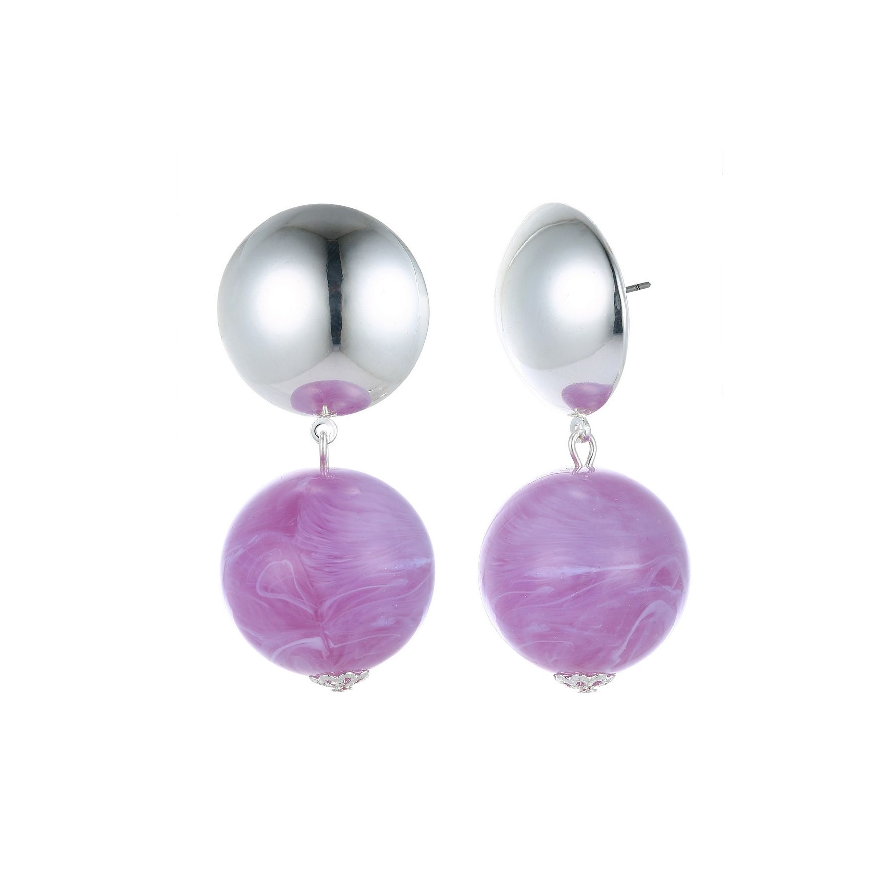 Purple Marble Ball Drop Earrings