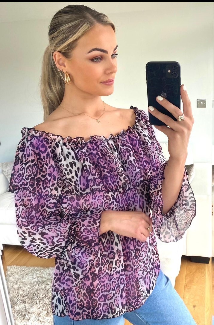 Purple Bardot Animal Print Top