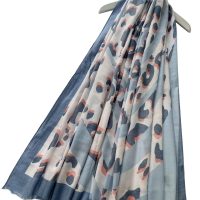 Blue Swirl Leopard Print Frayed Scarf
