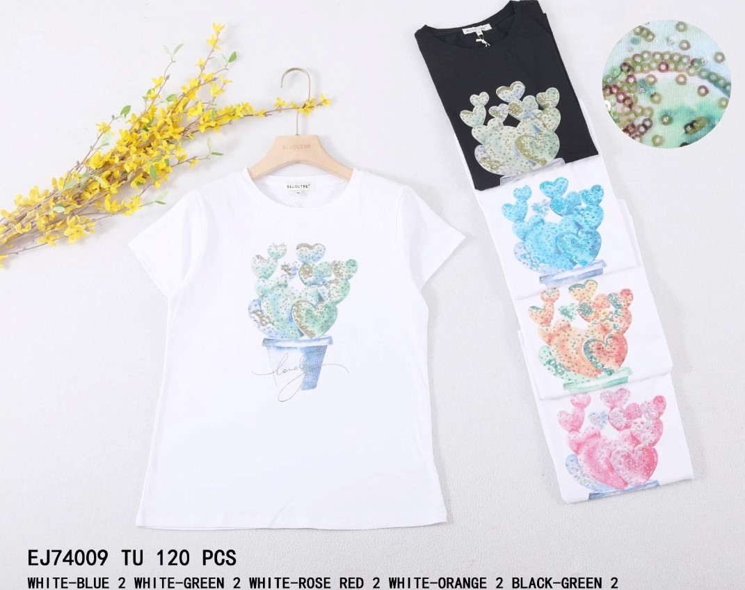 Blue Heart Plant Embellished Tee