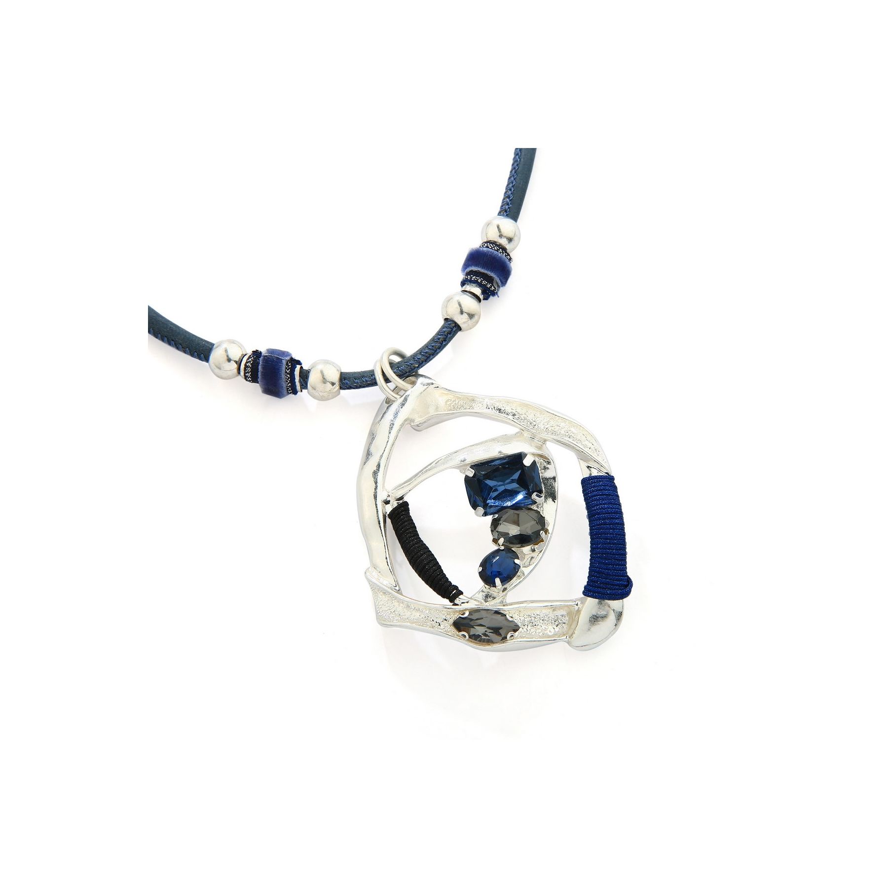Navy Cord Beaded Necklace