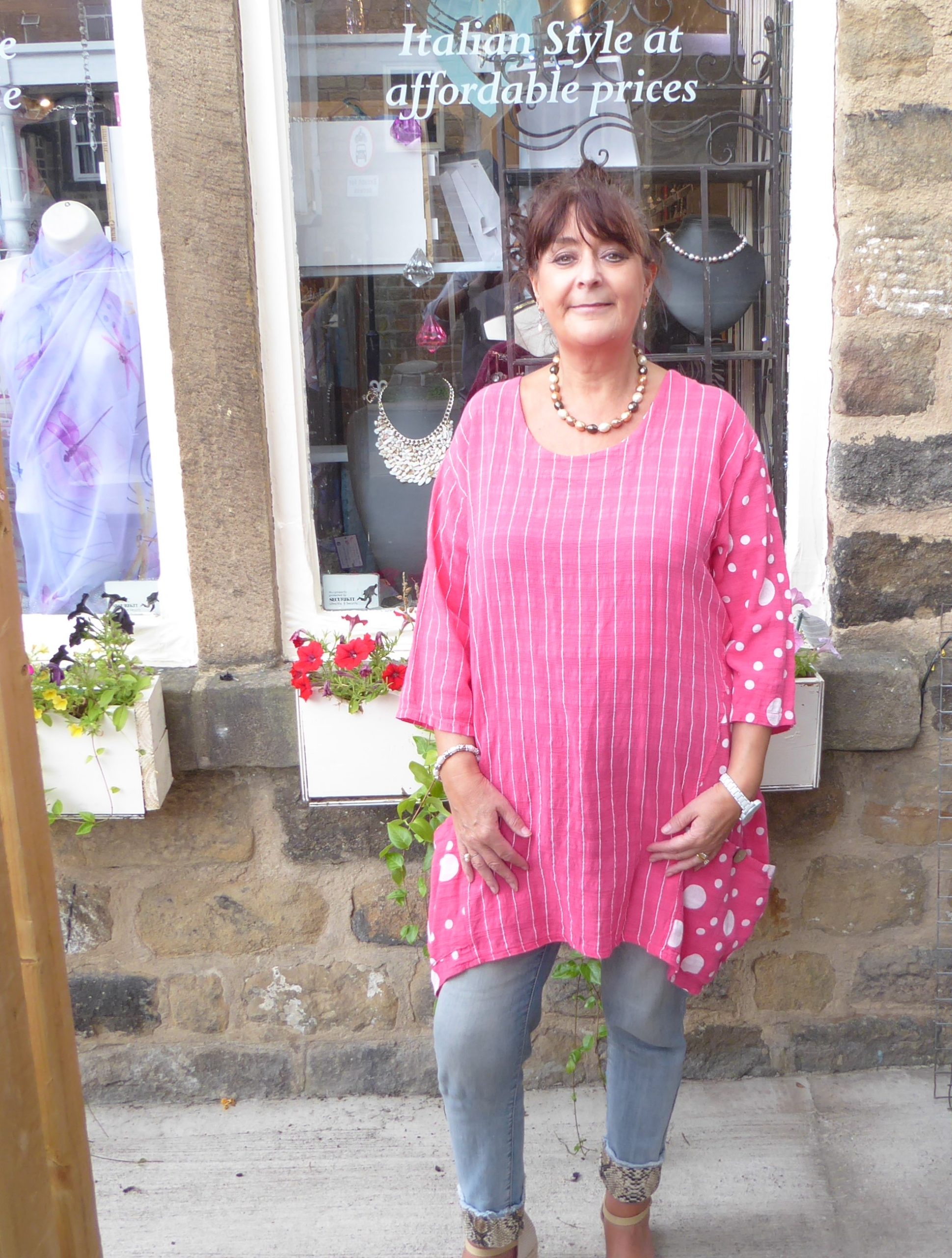 Pink Spot Linen Top