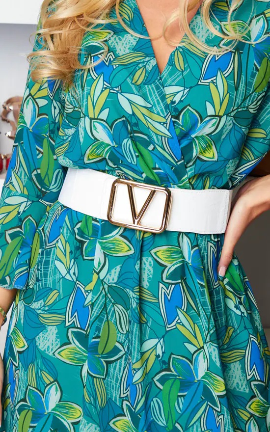 White V Square Buckle Elasticated Belt
