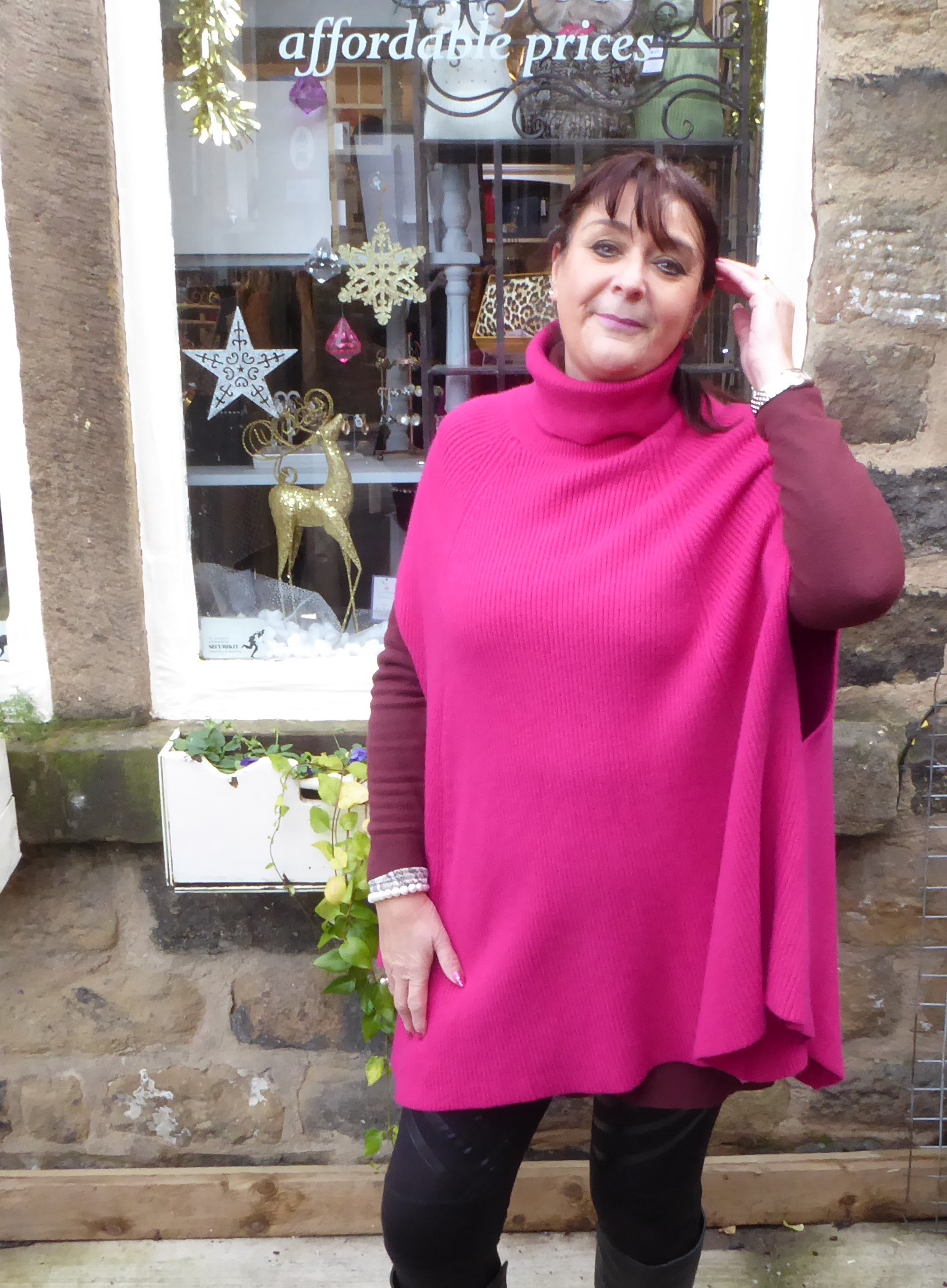 Cowl Neck Ribbed Cape Ponchos - Image 7