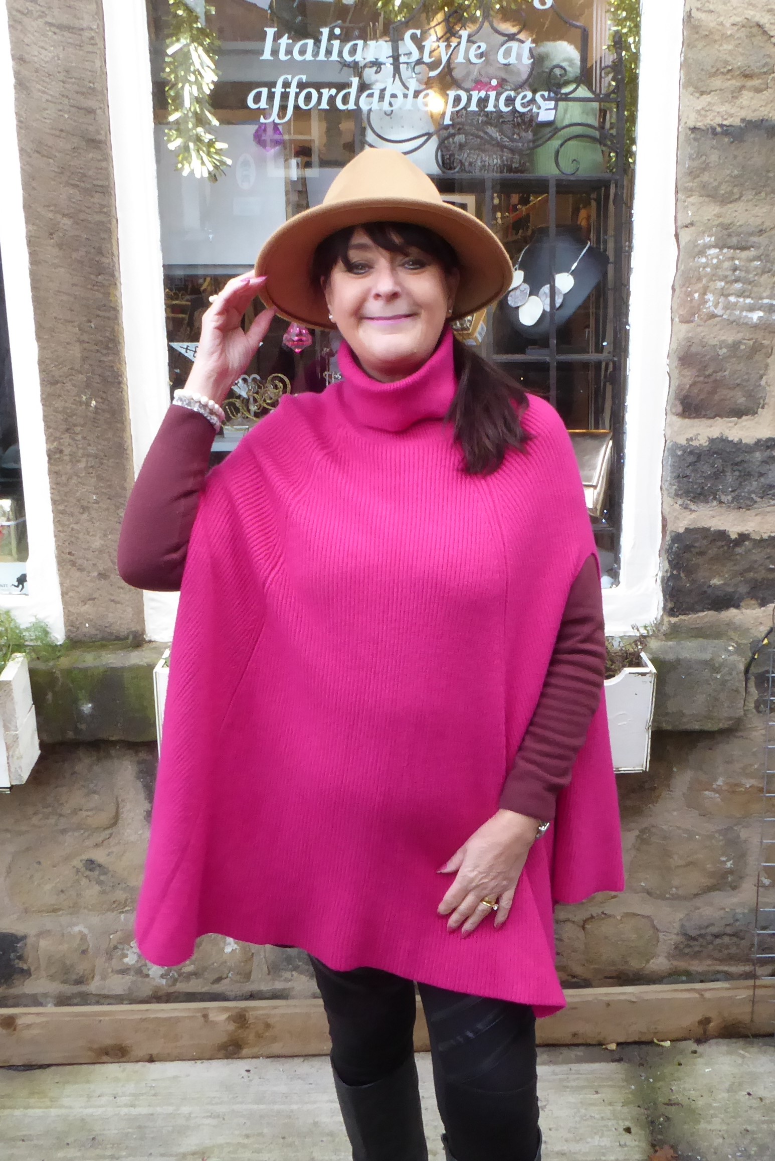 Cowl Neck Ribbed Cape Ponchos - Image 9