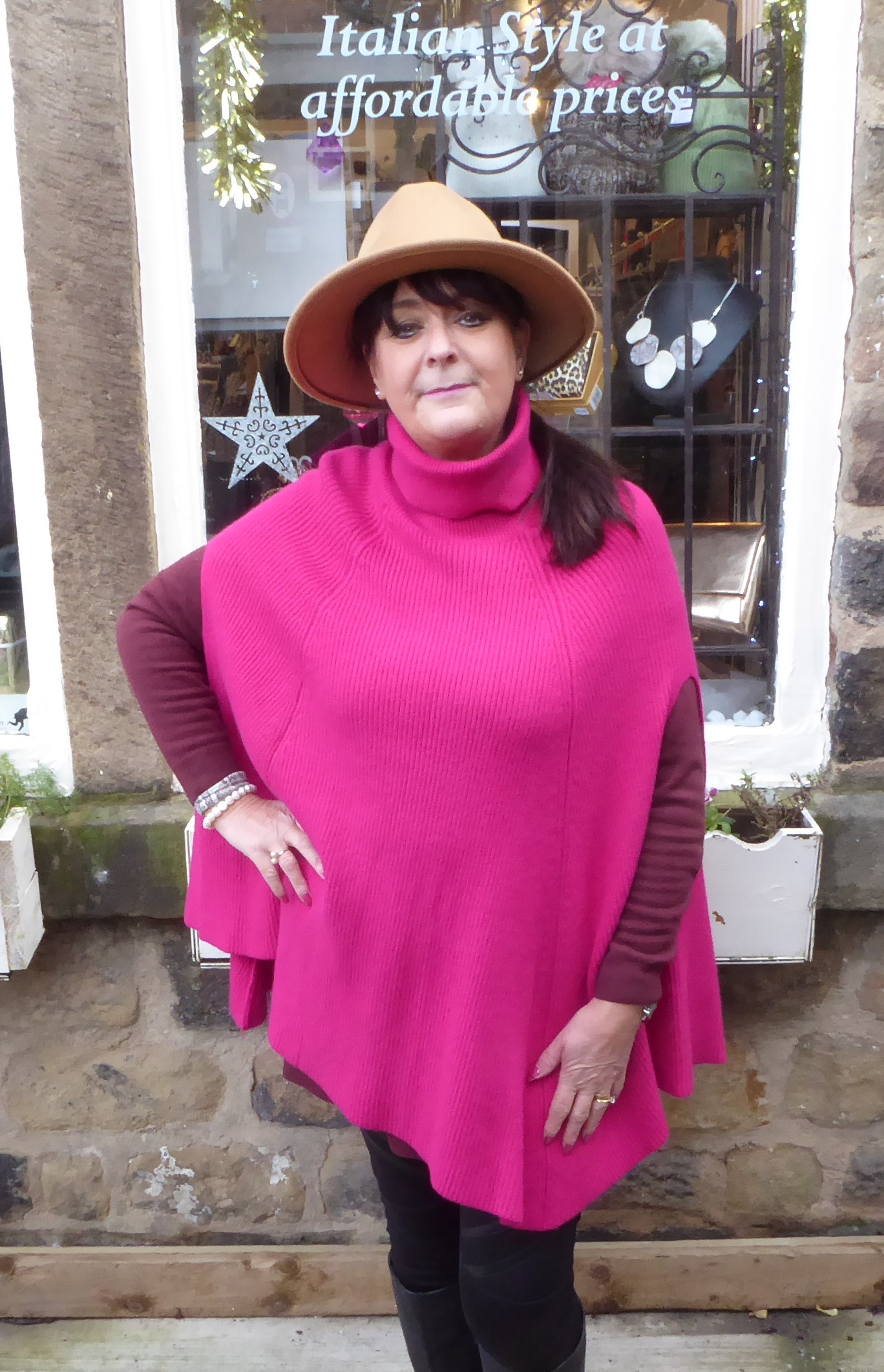 Cowl Neck Ribbed Cape Ponchos - Image 10