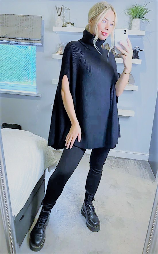 Cowl Neck Ribbed Cape Ponchos - Image 4