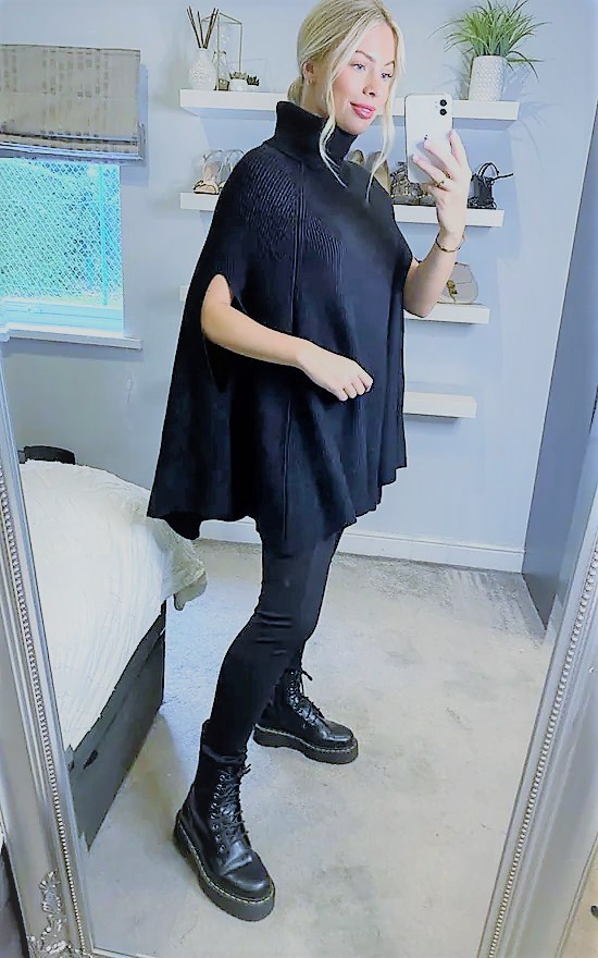 Cowl Neck Ribbed Cape Ponchos - Image 5