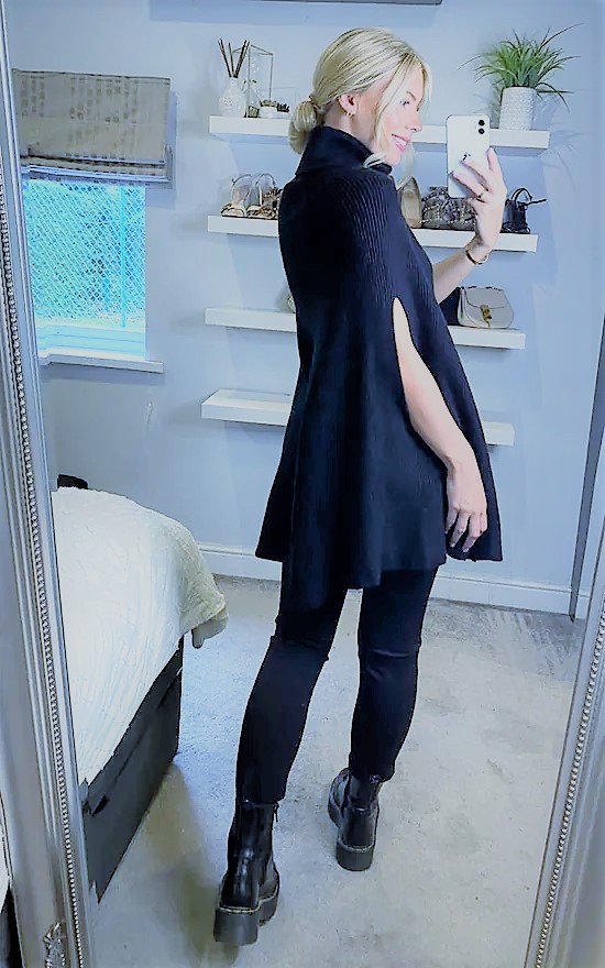 Cowl Neck Ribbed Cape Ponchos - Image 6