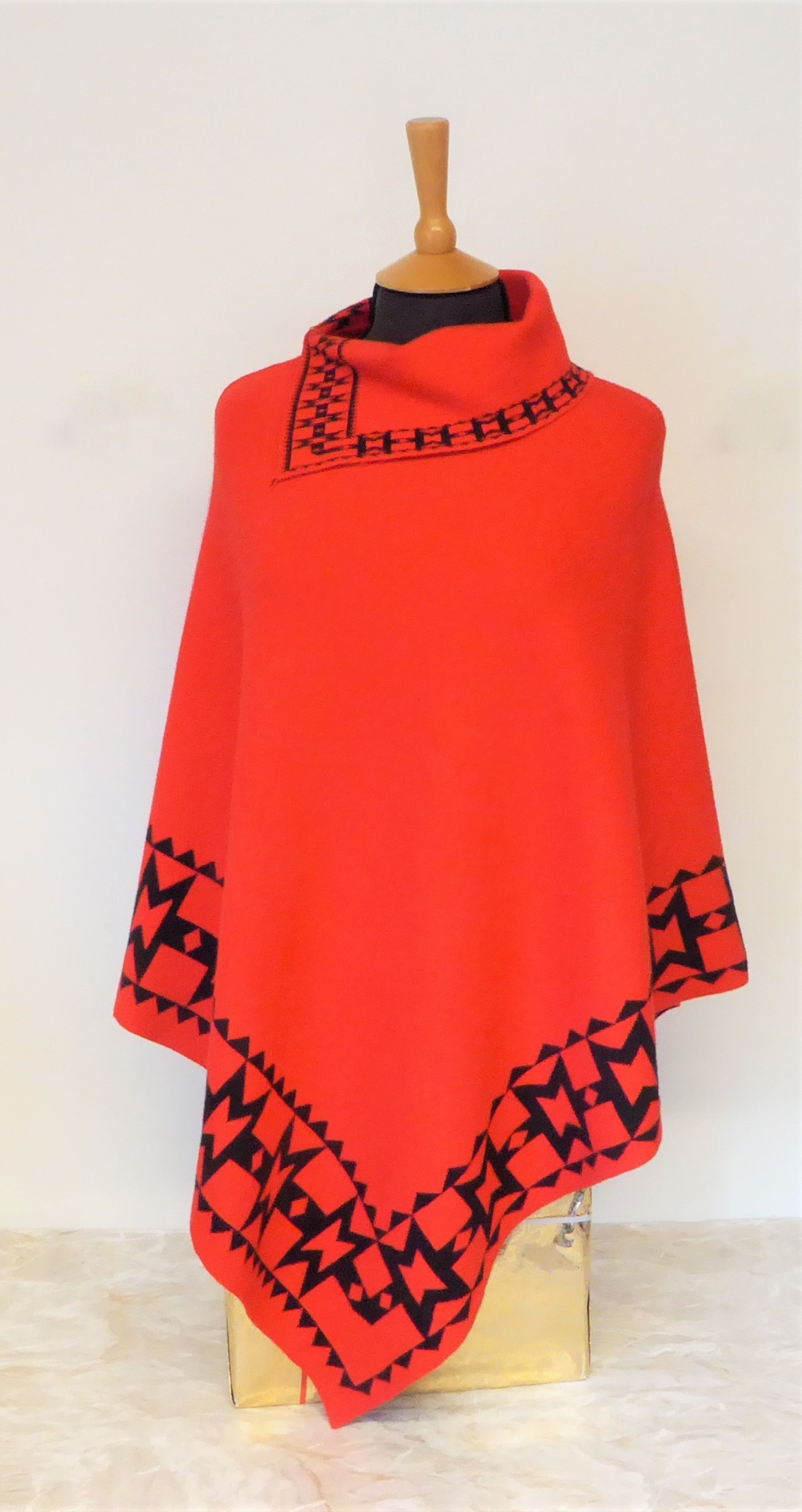 Red Aztec Collar Poncho - Image 3