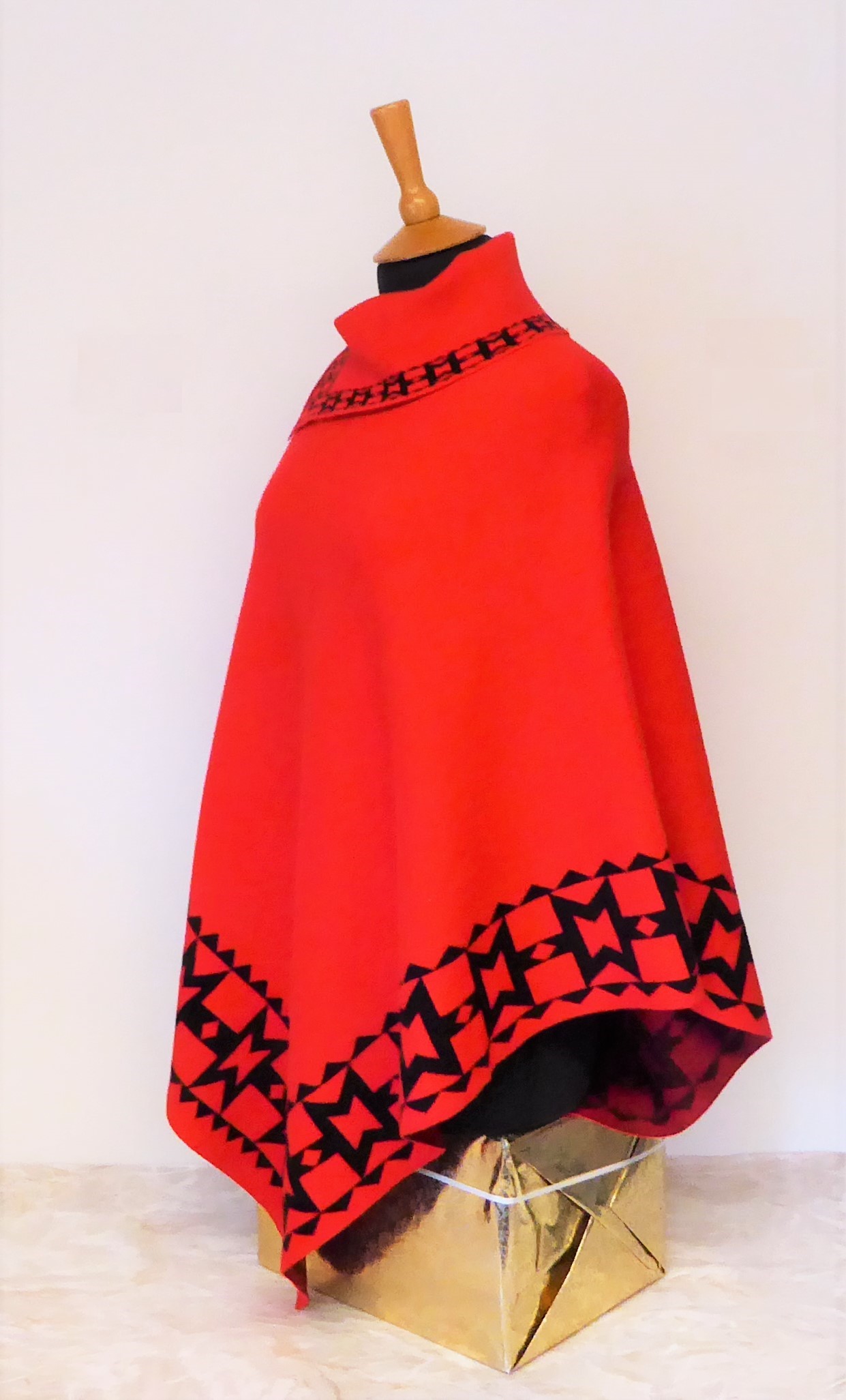 Red Aztec Collar Poncho - Image 4
