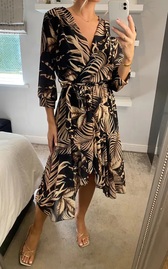 Leopard Leaf High Low Midi Dress - Image 4