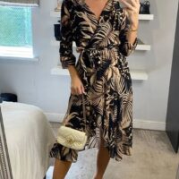 Leopard Leaf High Low Midi Dress