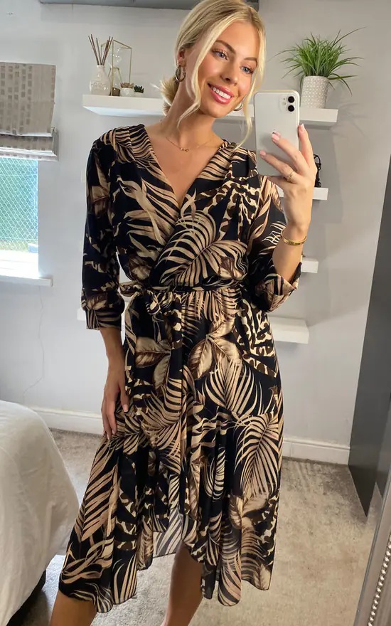 Leopard Leaf High Low Midi Dress - Image 5
